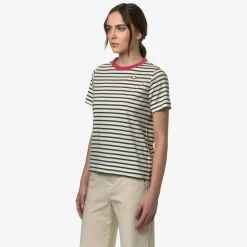 K-WAY Emeli Stripes - T-Shirtstop - T-Shirt - Woman - White-Green-Pink Discount