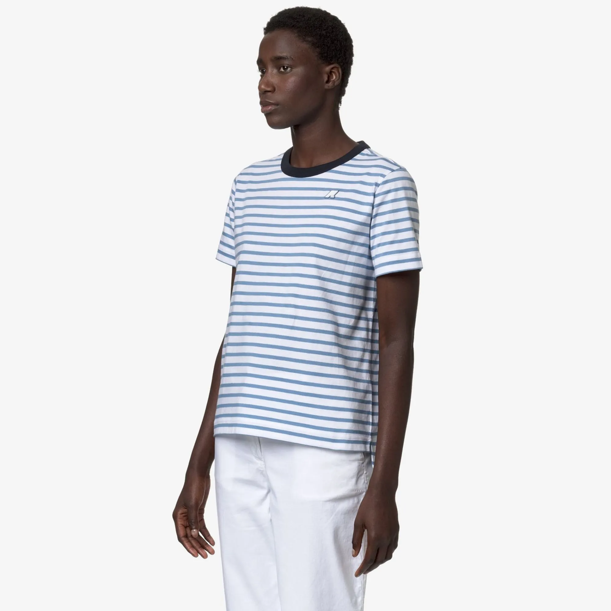 K-WAY Emeli Stripes - T-Shirtstop - T-Shirt - Woman - White-Blue A-Blue D Shop
