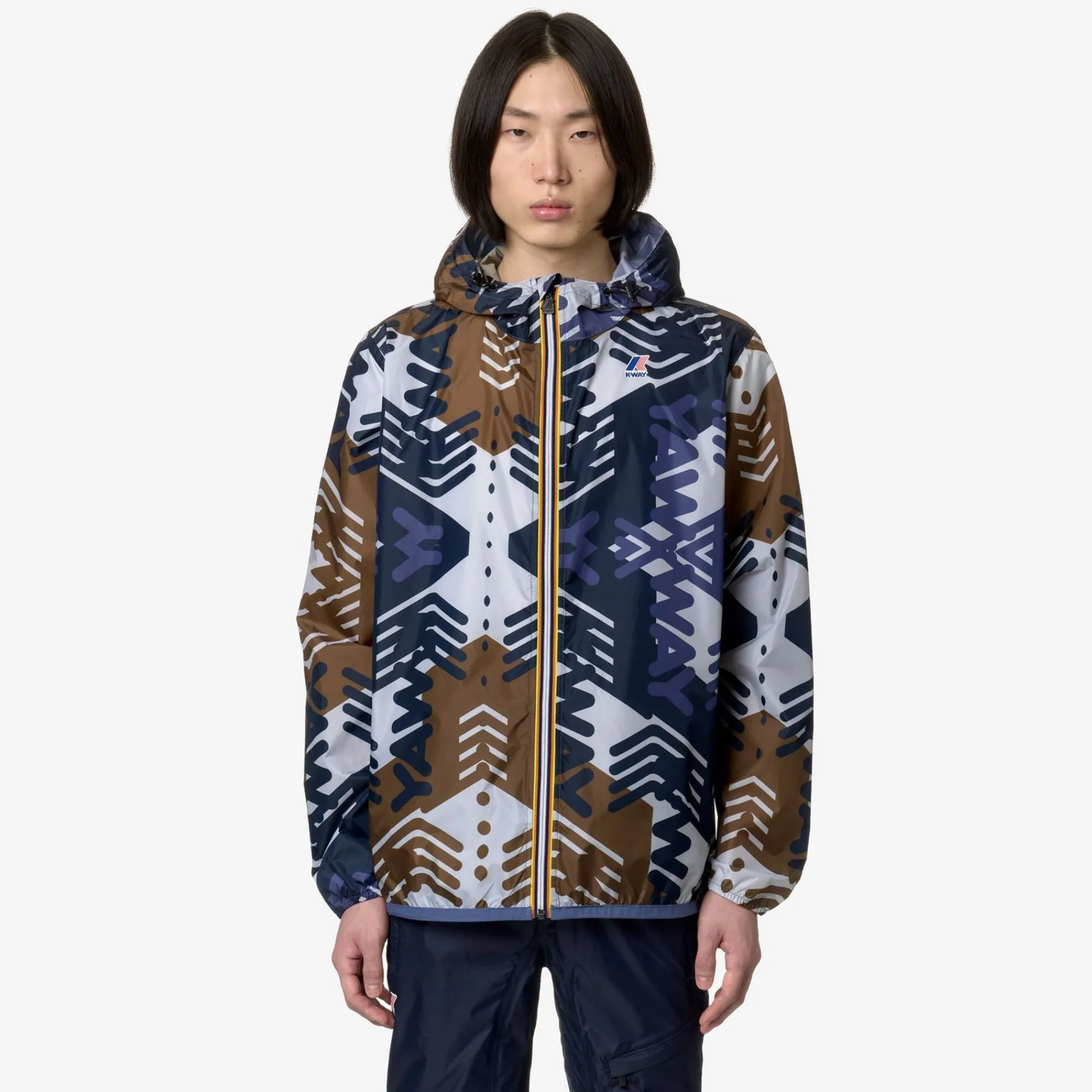 K-WAY Le Vrai 3.0 Claude Graphic - Jackets - Mid - Unisex - Logo Pattern Grey-Blu-Indigo-Corda Clearance