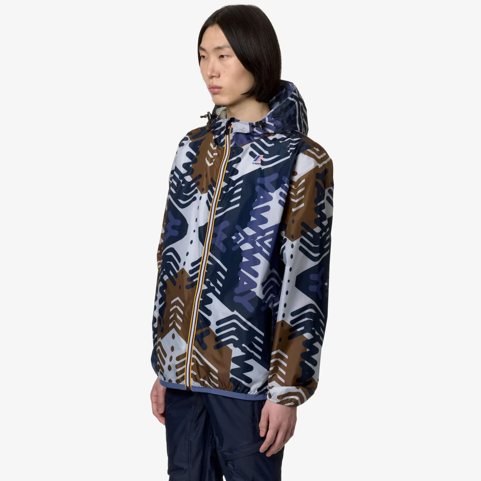 K-WAY Le Vrai 3.0 Claude Graphic - Jackets - Mid - Unisex - Logo Pattern Grey-Blu-Indigo-Corda Clearance