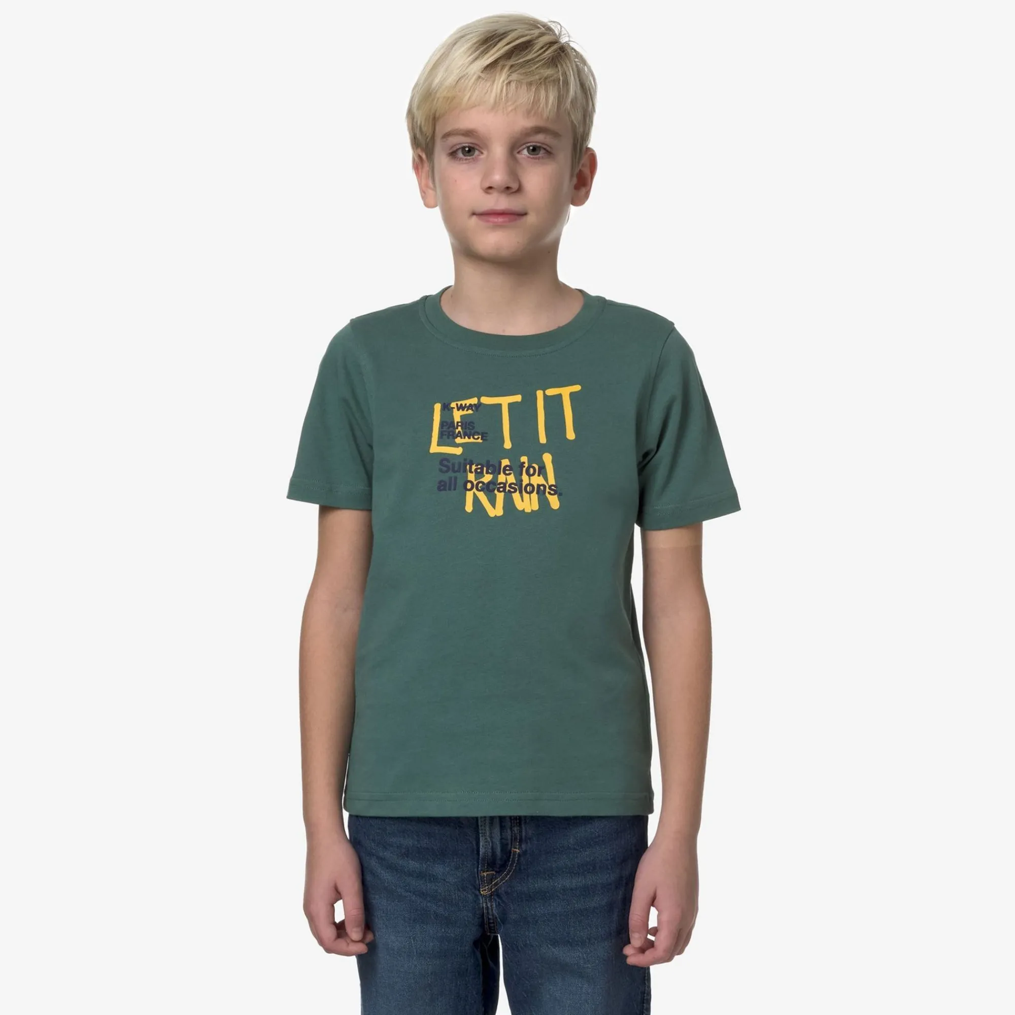 K-WAY P. Odom Let It Rain - T-Shirtstop - T-Shirt - Boy - Green Palm Hot